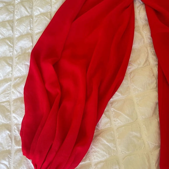 Michael Costello Sunny Chiffon Red One Shoulder Dress - Picture 8 of 15